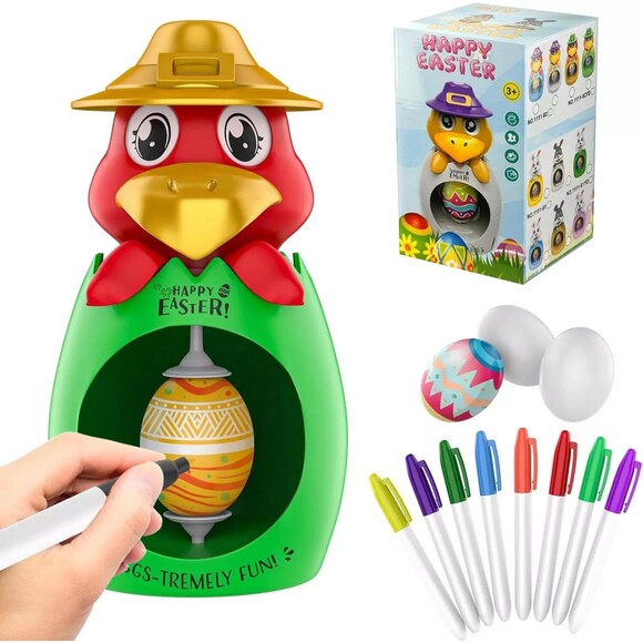 Easter Egg Decorating Kit, DIY Egg Coloring Spinner with 3 Plastic Eggs & 8 C... - Picture 4 of 4